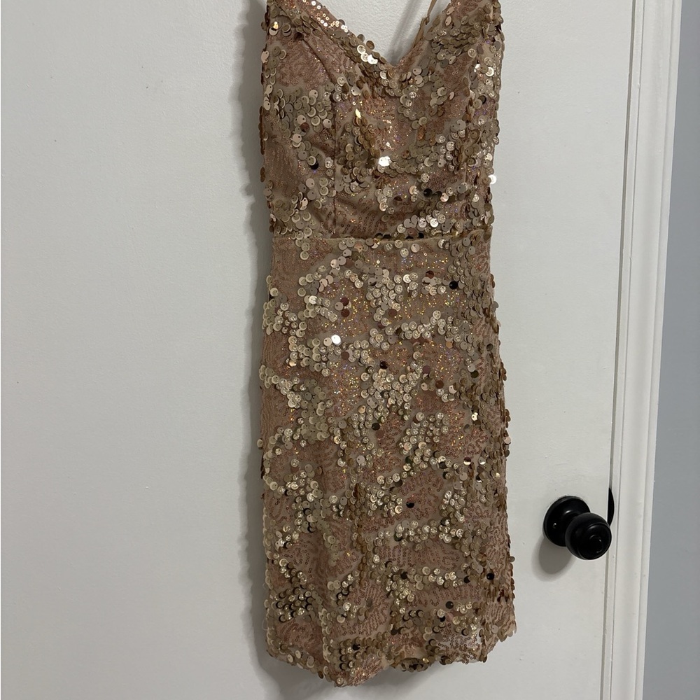 Elegant Sequin Mini Dress in champagne gold